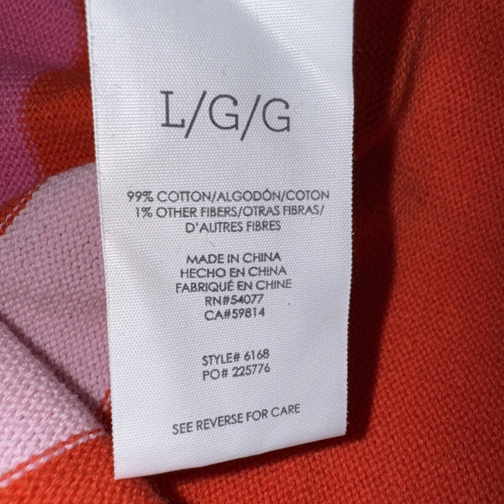 Cabi 6168 Womens Cadet Pullover Sweater Sz L Pink Orange Stripe Cotton Preppy - Picture 4 of 6